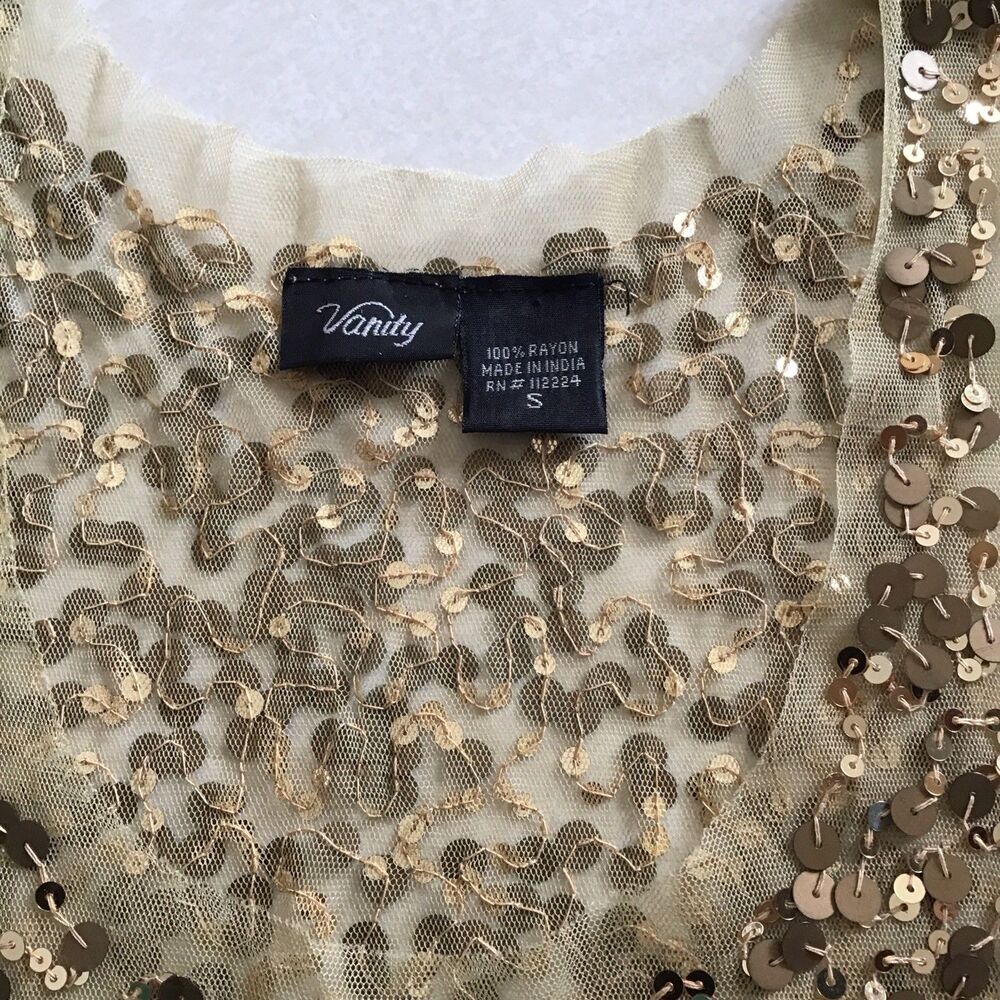 Vanity Womens Mesh Sequin Gold Fairy Grunge Festival Cami Size S Preppy Y2K - Picture 5 of 7